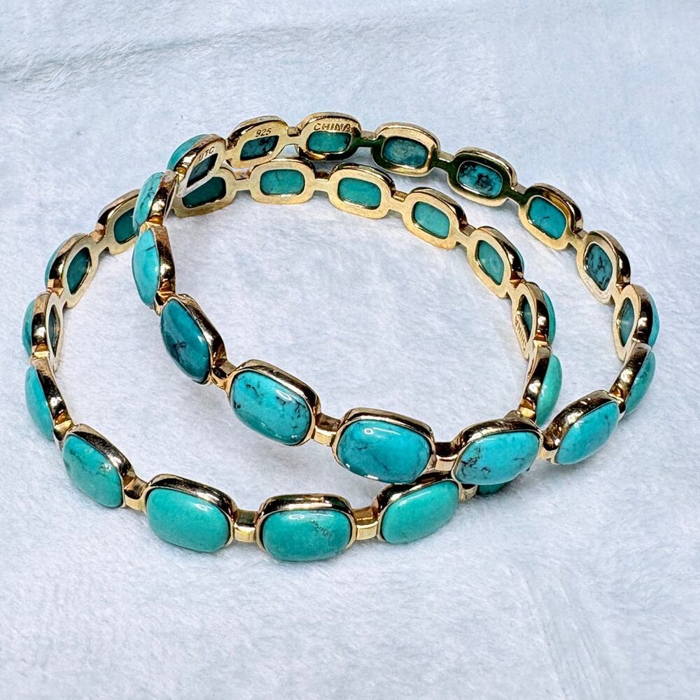 Pair Vintage UTC Gold Vermeil Stabilized Turquoise Eternity Bangle Bracelets